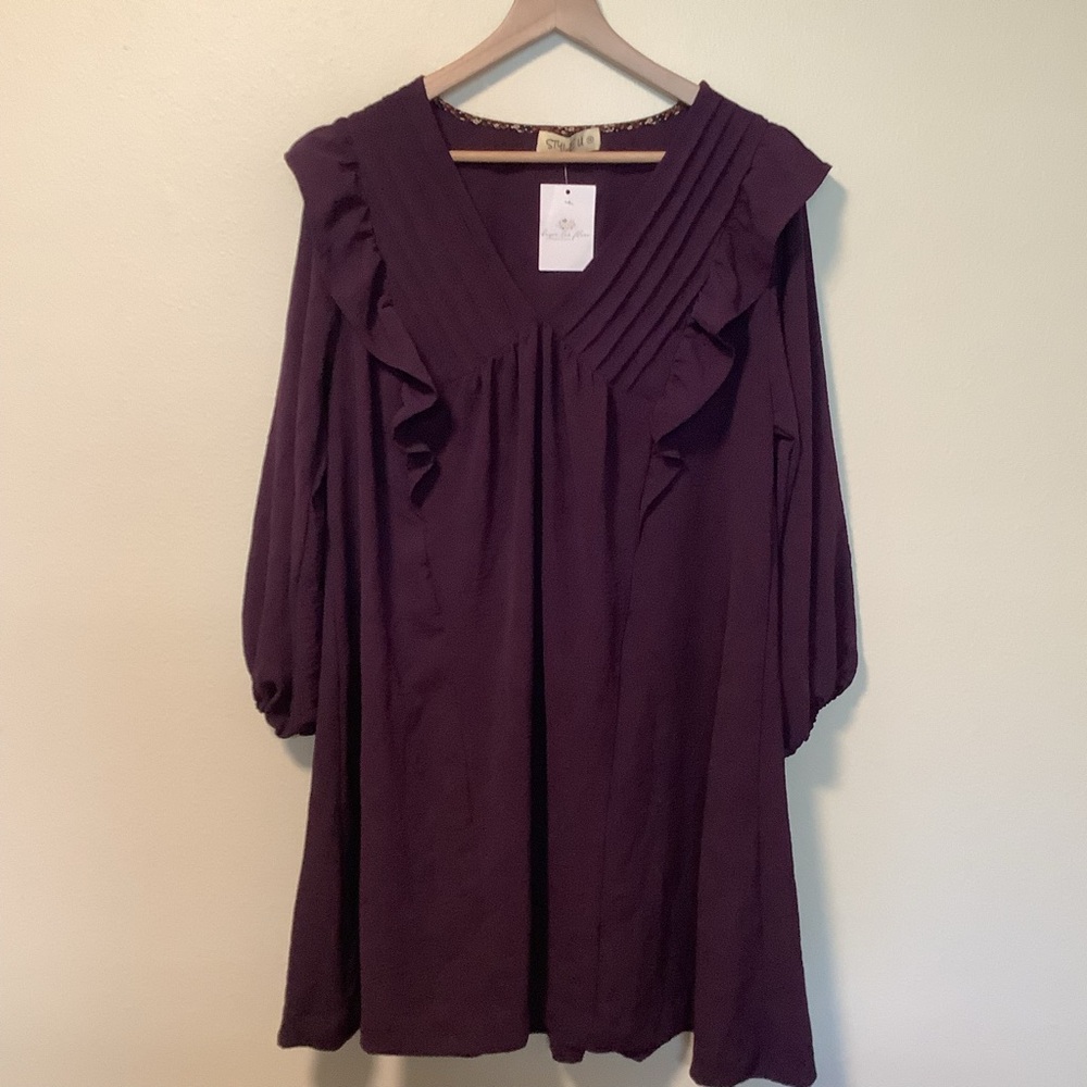 Style U NWT Women’s 1X eggplant purple elastic long sleeves pullover dress - Picture 1 of 8
